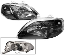 99-00 Honda Civic JDM Headlights Black Clear